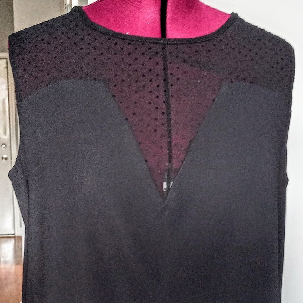 Mng Sheer Swiss Dot Black Sleeveless Crepe Top